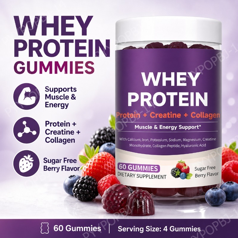 Fitness Nutrition Whey Protein - Gummies Protéinés avec Whey, Créatine, Collagène,